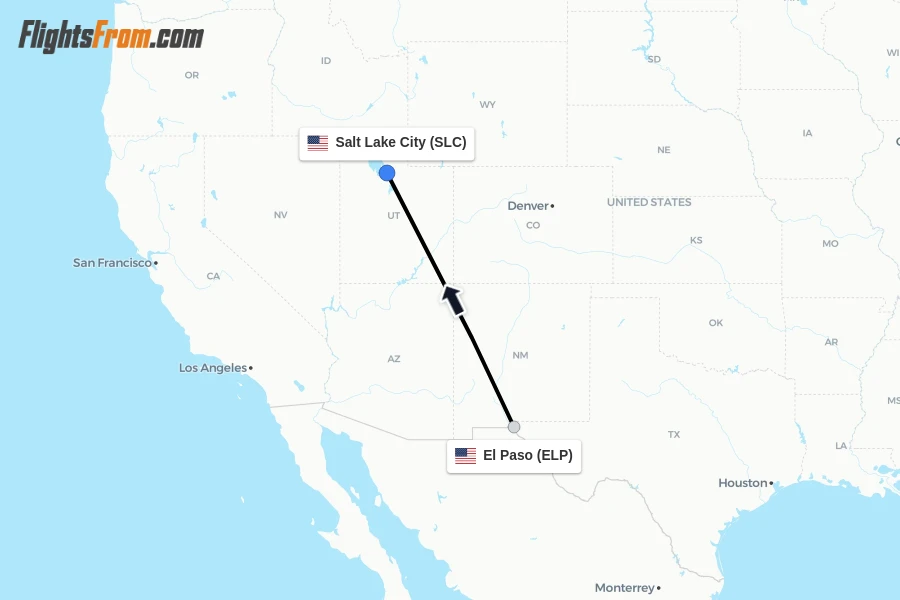 Flights from El Paso to Salt Lake City route map