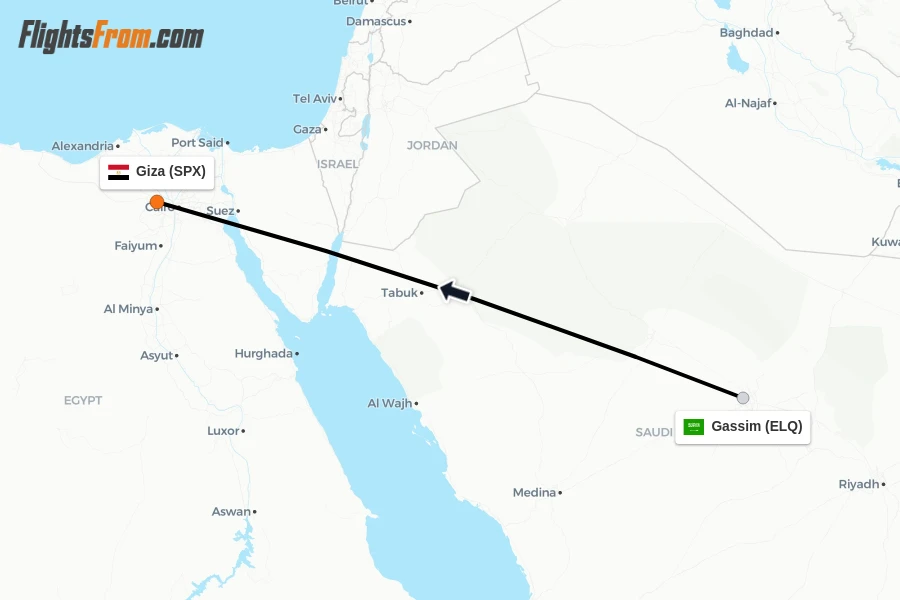 Flights from Gassim to Giza route map
