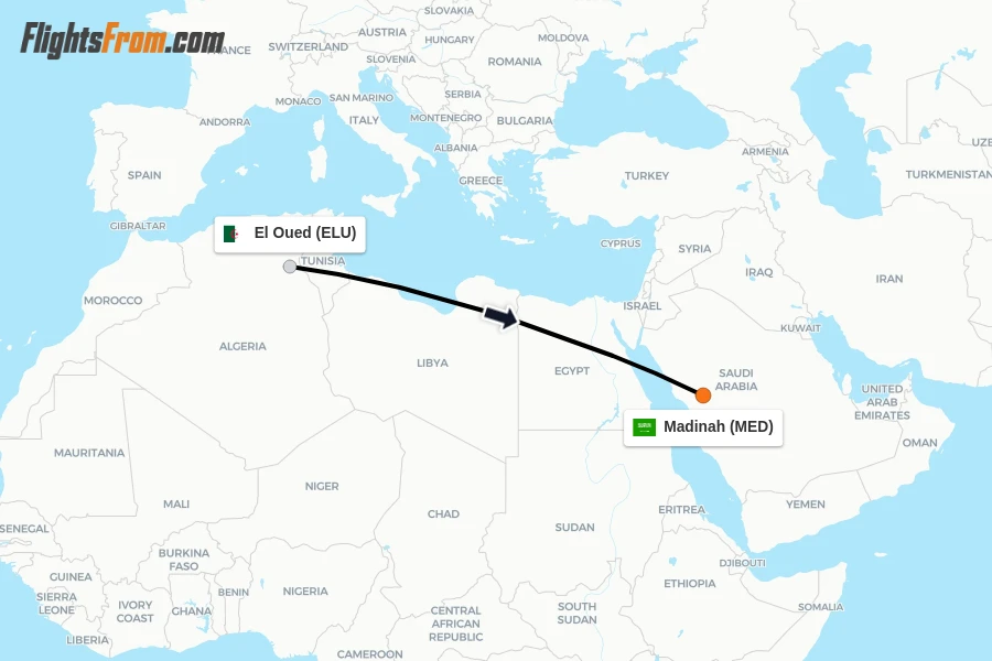 Flights from El Oued to Madinah route map