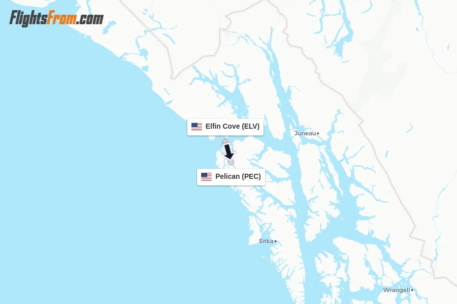 Flights from Elfin Cove to Pelican route map