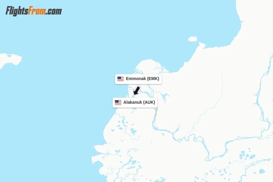 Flights from Emmonak to Alakanuk route map