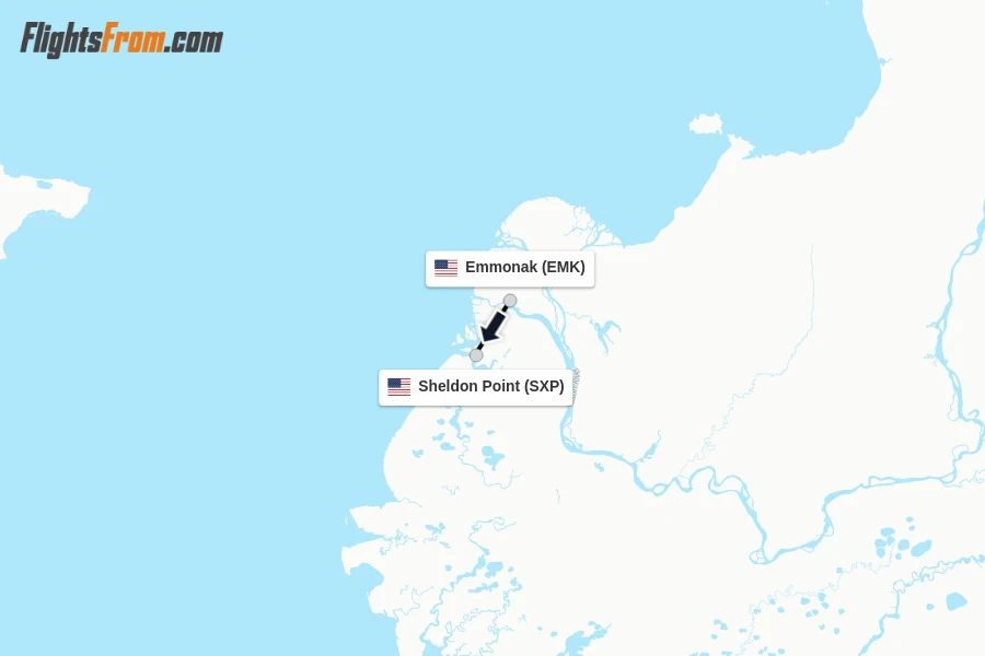 Flights from Emmonak to Sheldon Point route map
