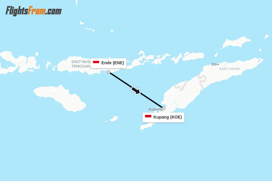Flights from Ende to Kupang route map