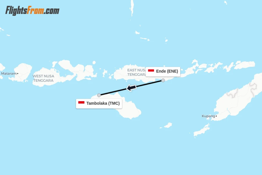 Flights from Ende to Tambolaka route map