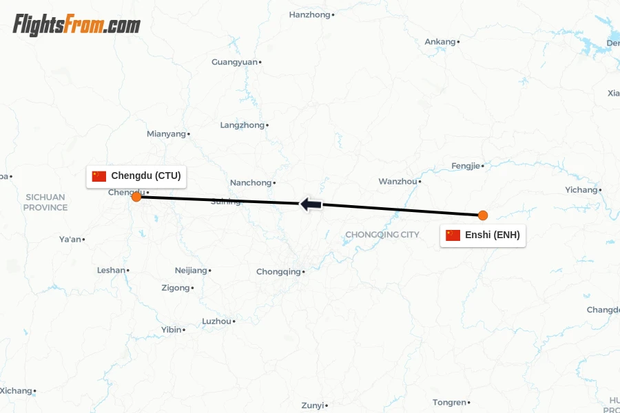 Flights from Enshi to Chengdu route map