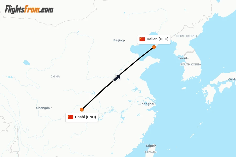 Flights from Enshi to Dalian route map