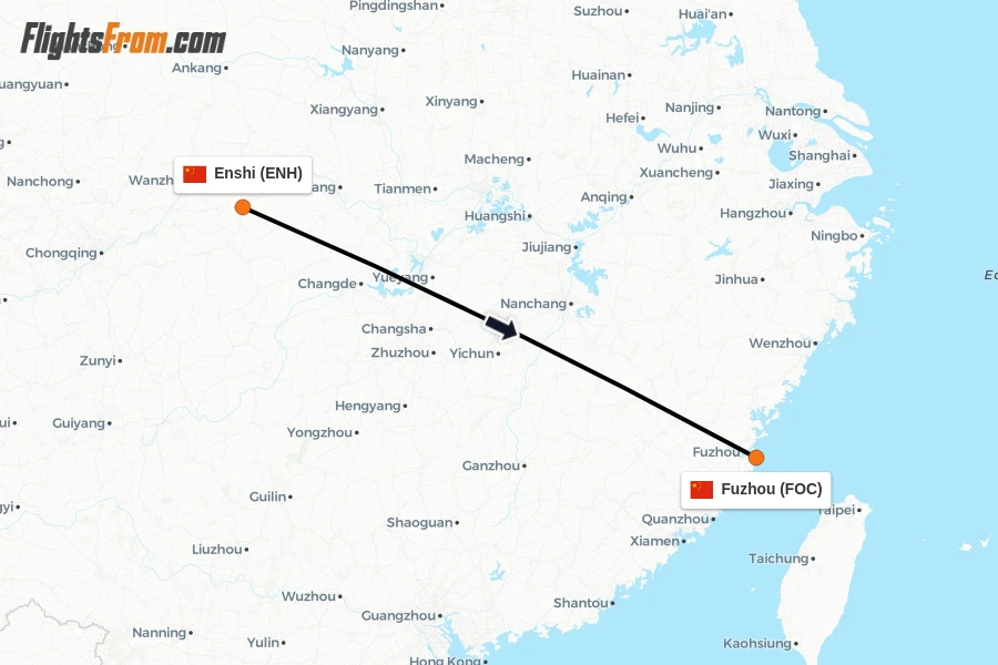 Flights from Enshi to Fuzhou route map