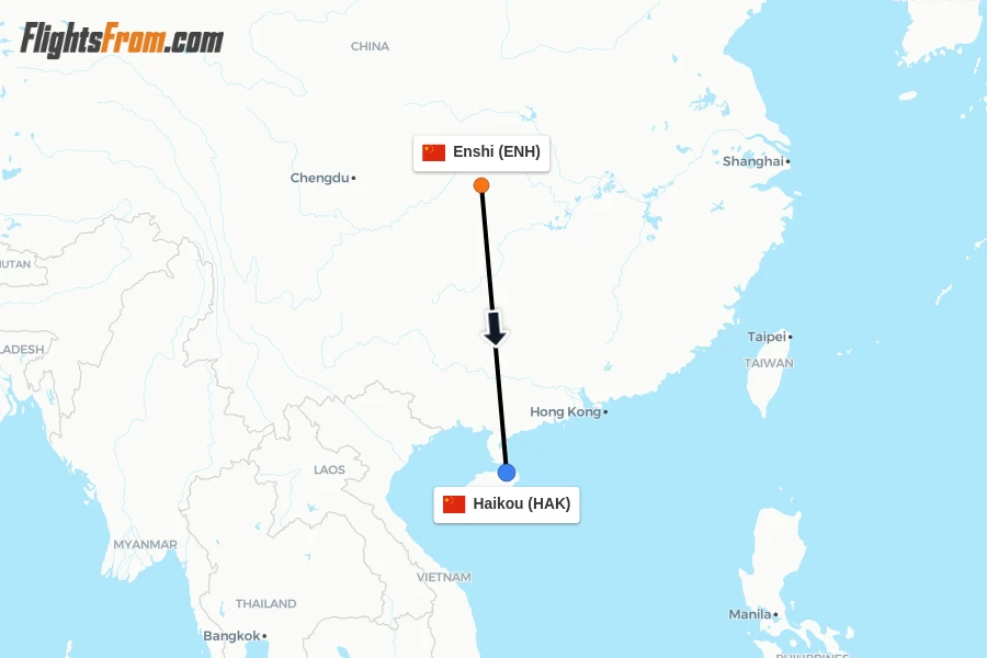 Flights from Enshi to Haikou route map