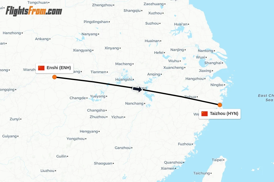 Flights from Enshi to Taizhou route map