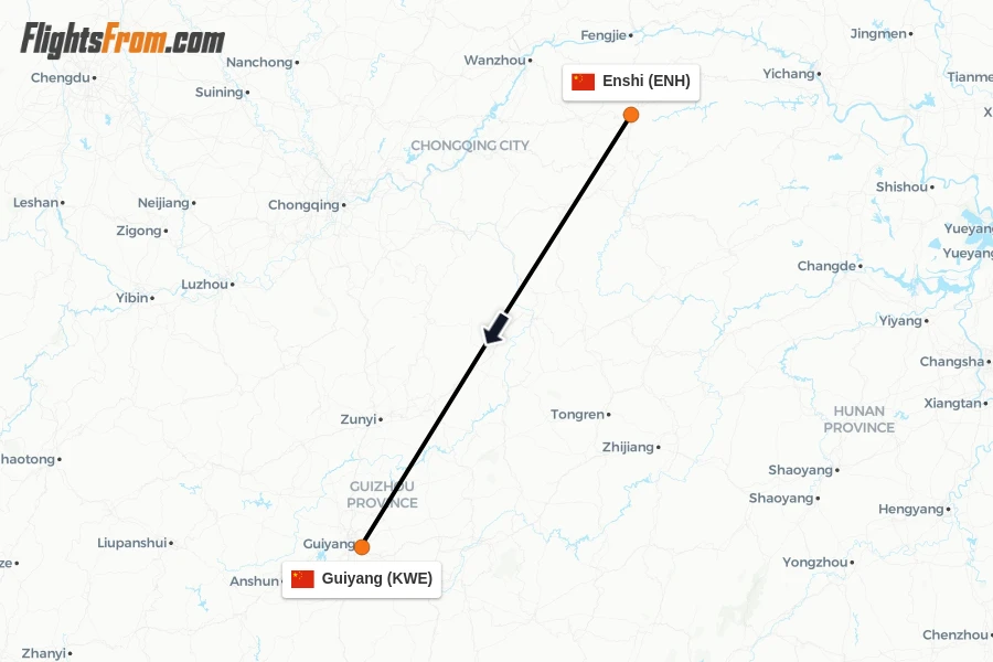 Flights from Enshi to Guiyang route map