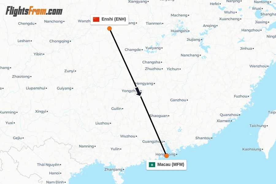 Flights from Enshi to Macau route map