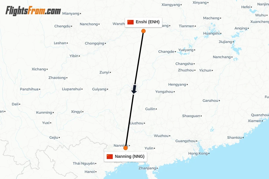 Flights from Enshi to Nanning route map