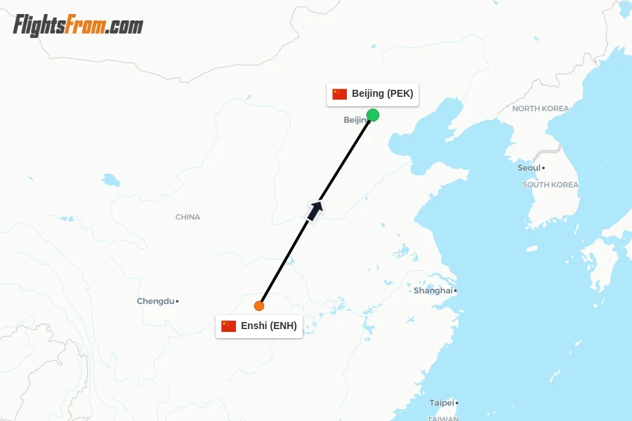 Flights from Enshi to Beijing route map