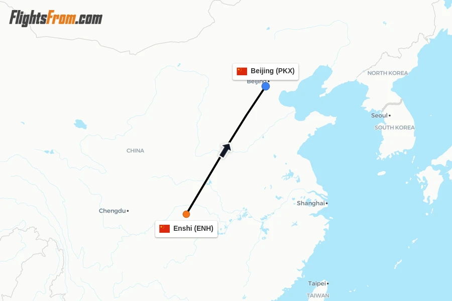 Flights from Enshi to Beijing route map
