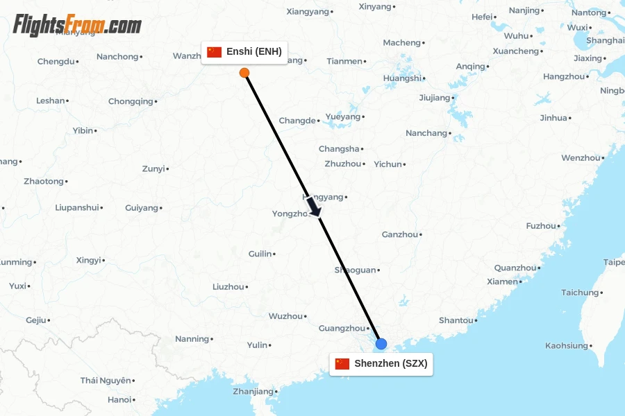 Flights from Enshi to Shenzhen route map