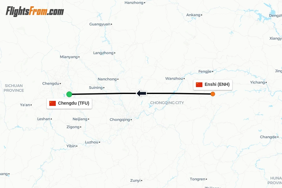 Flights from Enshi to Chengdu route map