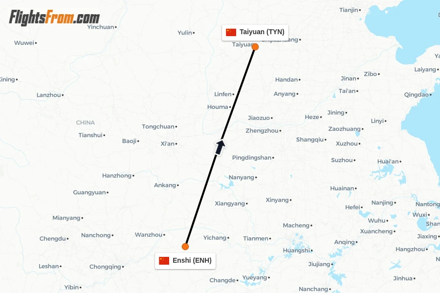Flights from Enshi to Taiyuan route map