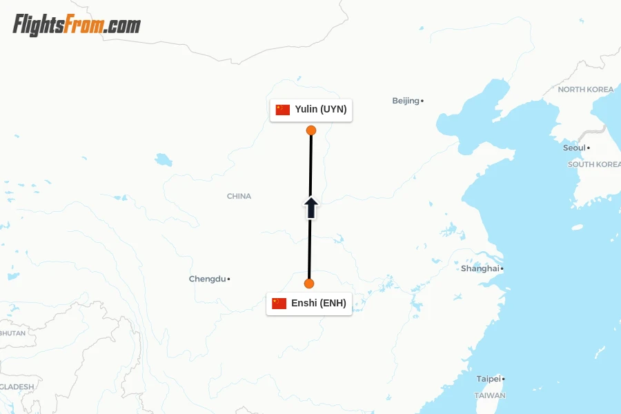 Flights from Enshi to Yulin route map