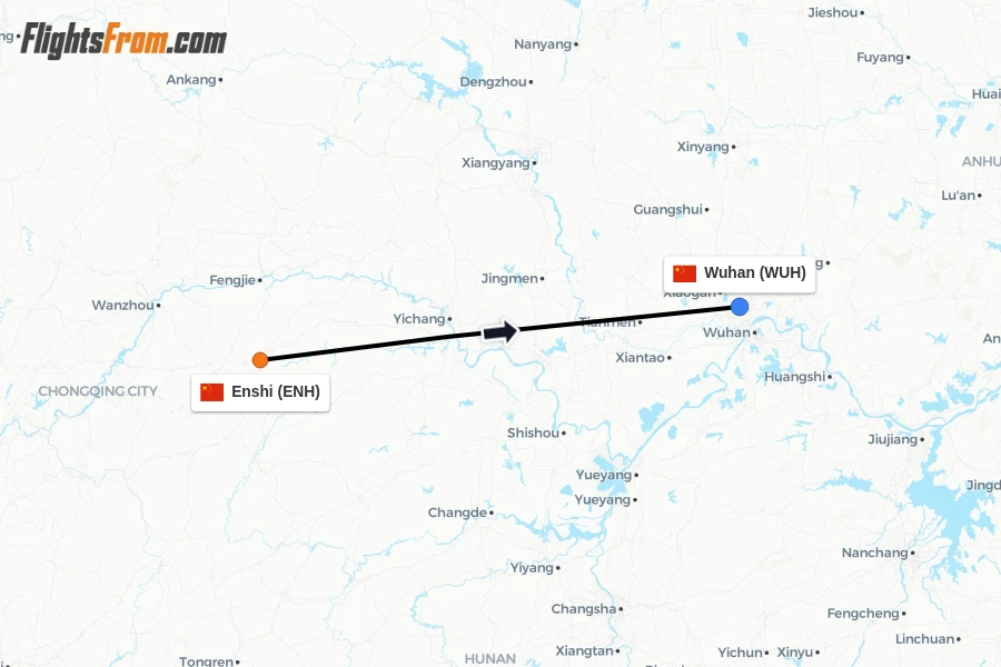 Flights from Enshi to Wuhan route map