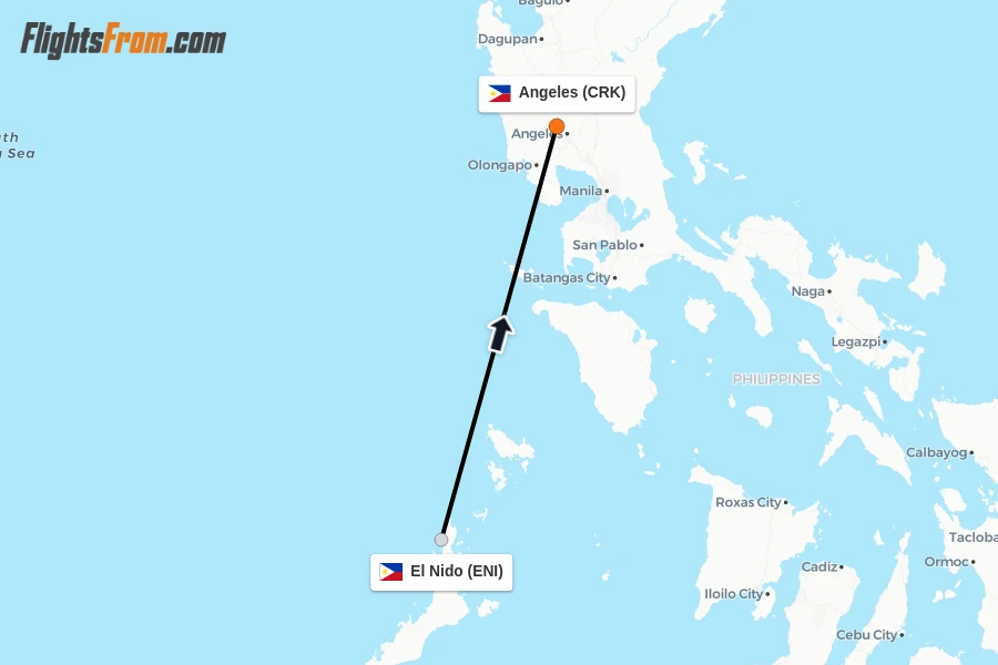 Flights from El Nido to Angeles route map