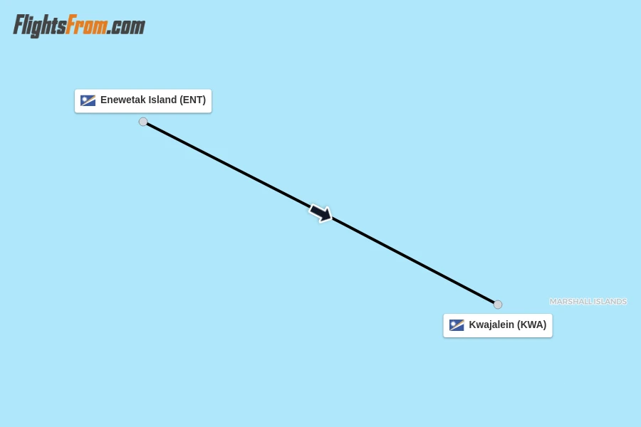 Flights from Enewetak Island to Kwajalein route map