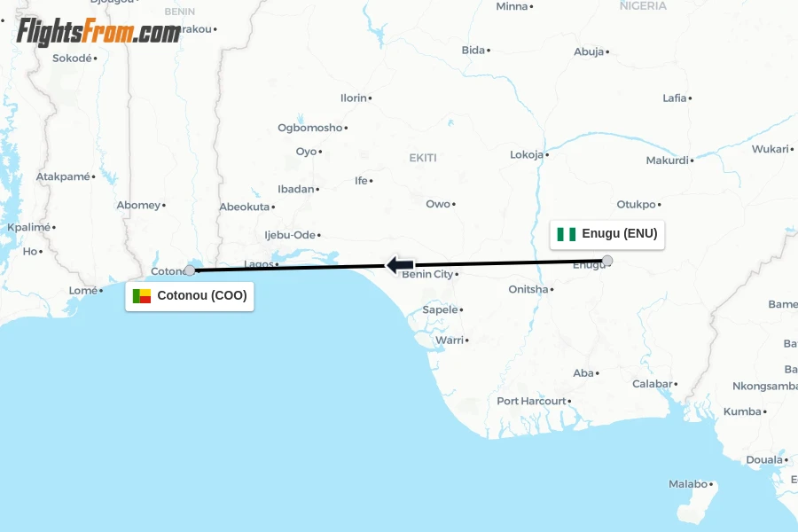 Flights from Enugu to Cotonou route map