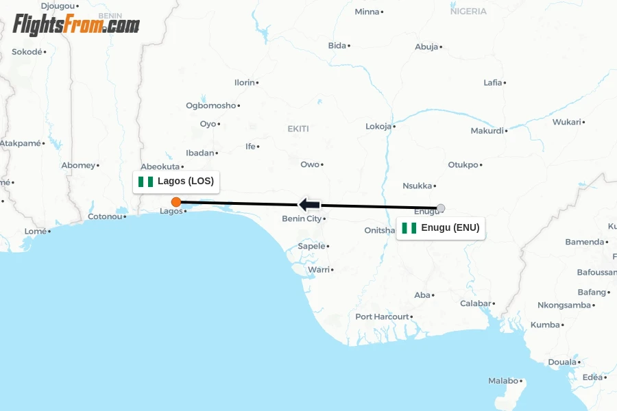 Flights from Enugu to Lagos route map