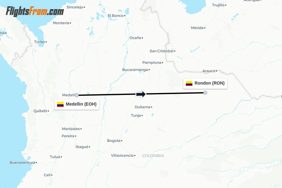 Flights from Medellin to Rondon route map
