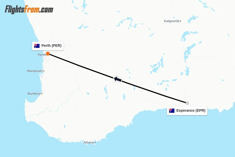 Flights from Esperance to Perth route map