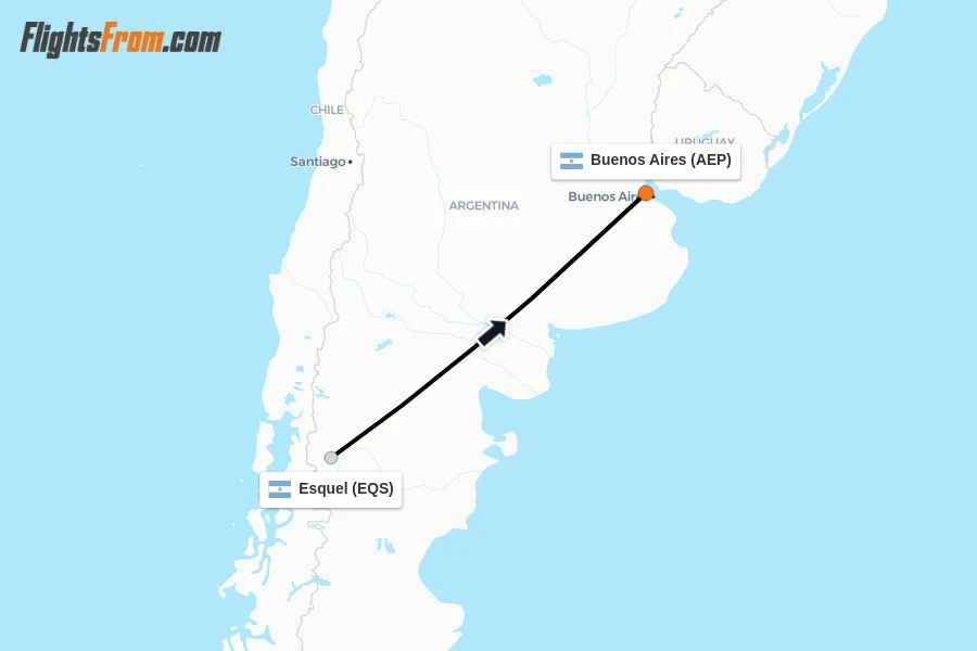 Flights from Esquel to Buenos Aires route map