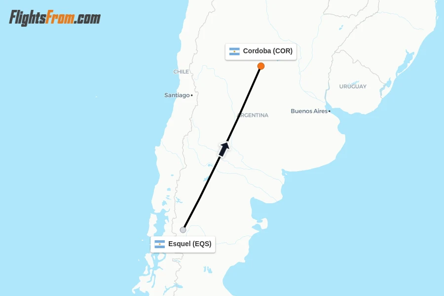 Flights from Esquel to Cordoba route map