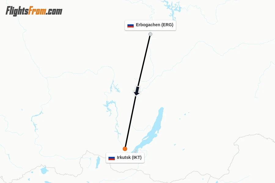 Flights from Erbogachen to Irkutsk route map