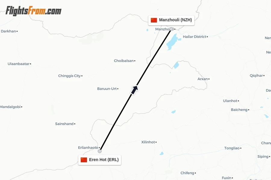 Flights from Eren Hot to Manzhouli route map