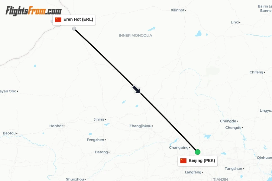 Flights from Eren Hot to Beijing route map