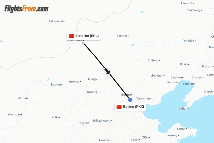 Flights from Eren Hot to Beijing route map