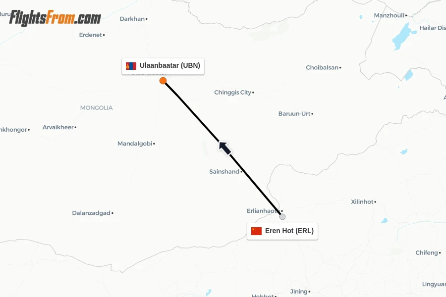 Flights from Eren Hot to Ulaanbaatar route map