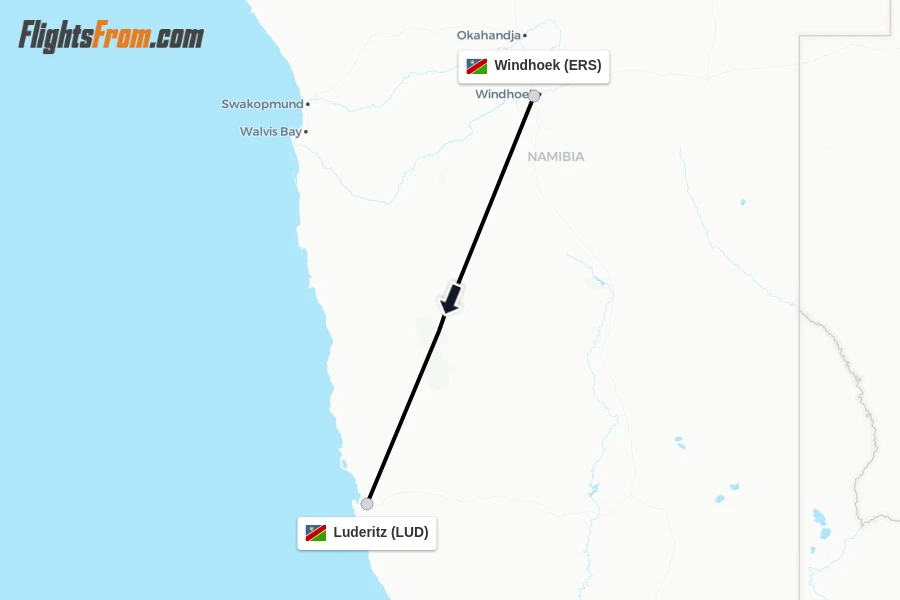 Flights from Windhoek to Luderitz route map