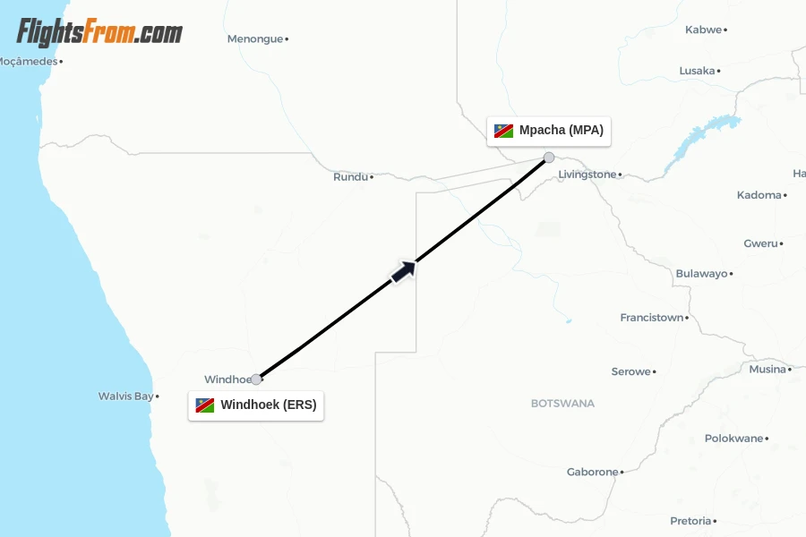 Flights from Windhoek to Mpacha route map