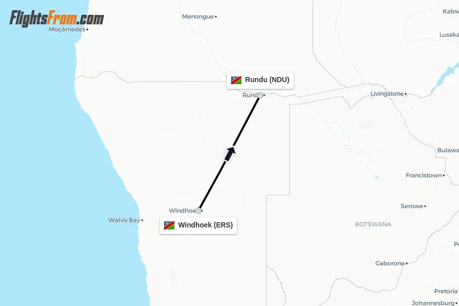 Flights from Windhoek to Rundu route map