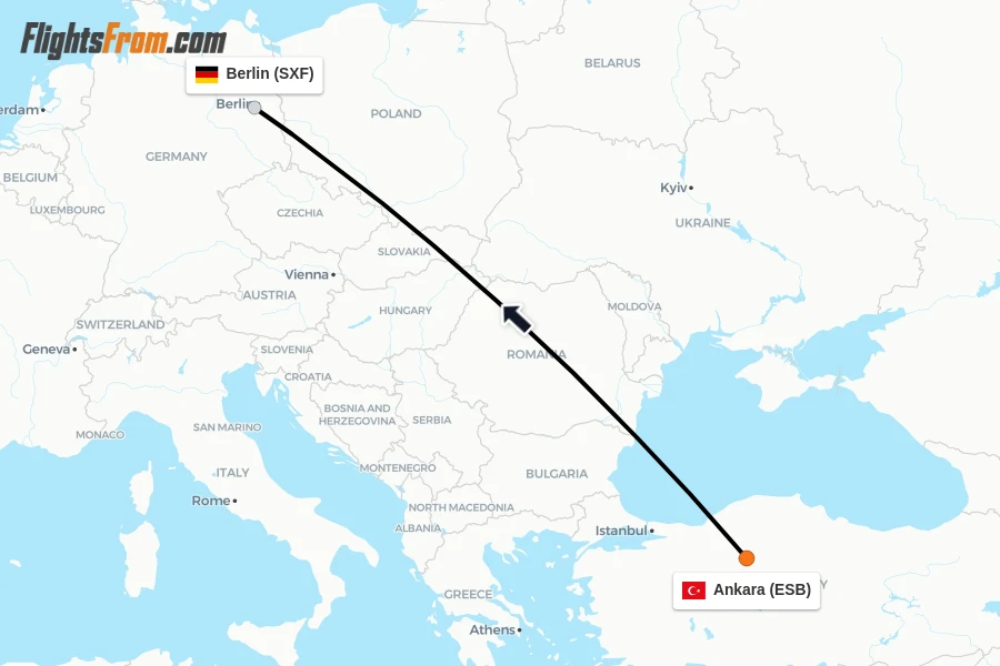 Flights from Ankara to Berlin route map