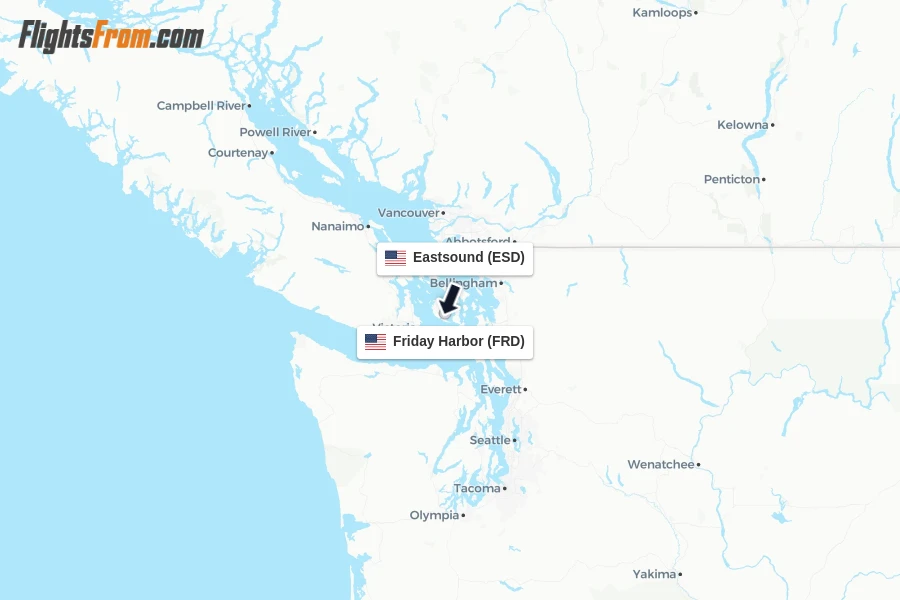 Flights from Eastsound to Friday Harbor route map