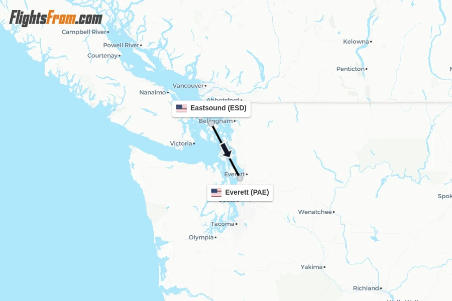 Flights from Eastsound to Everett route map