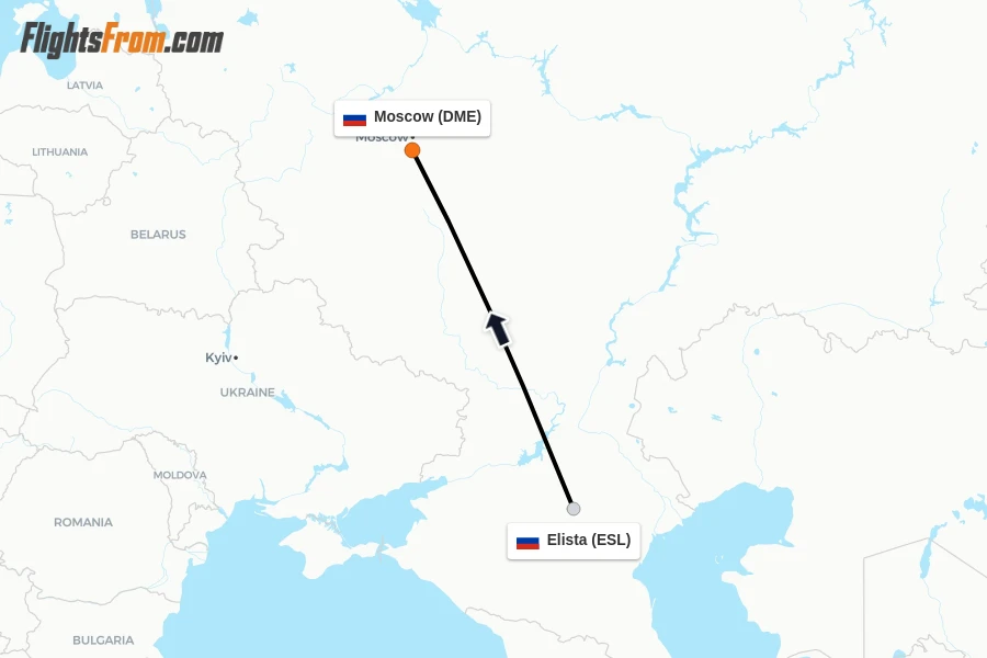 Flights from Elista to Moscow route map