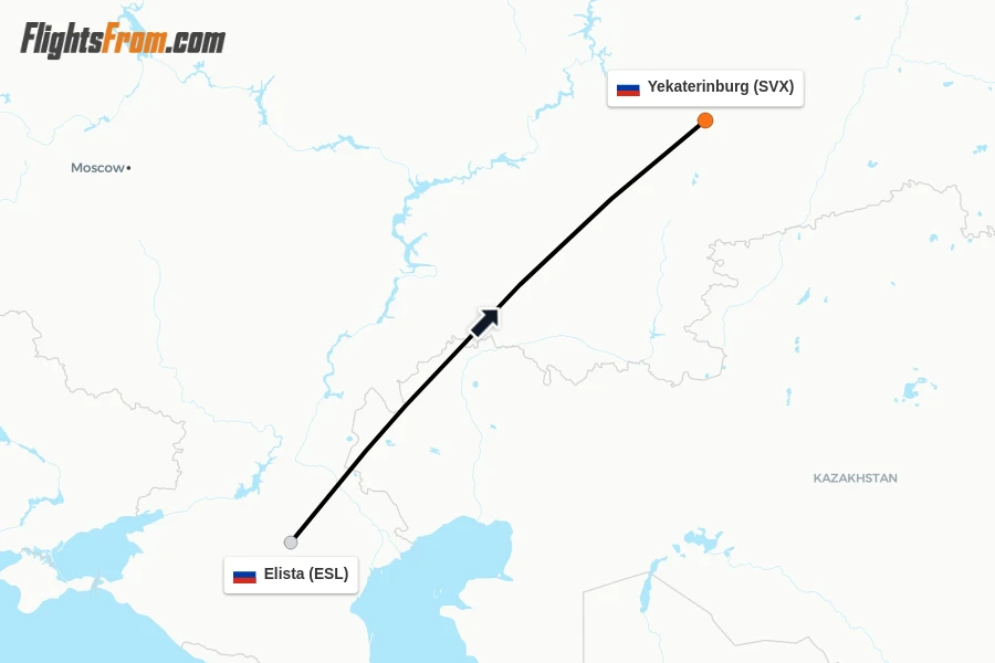 Flights from Elista to Yekaterinburg route map