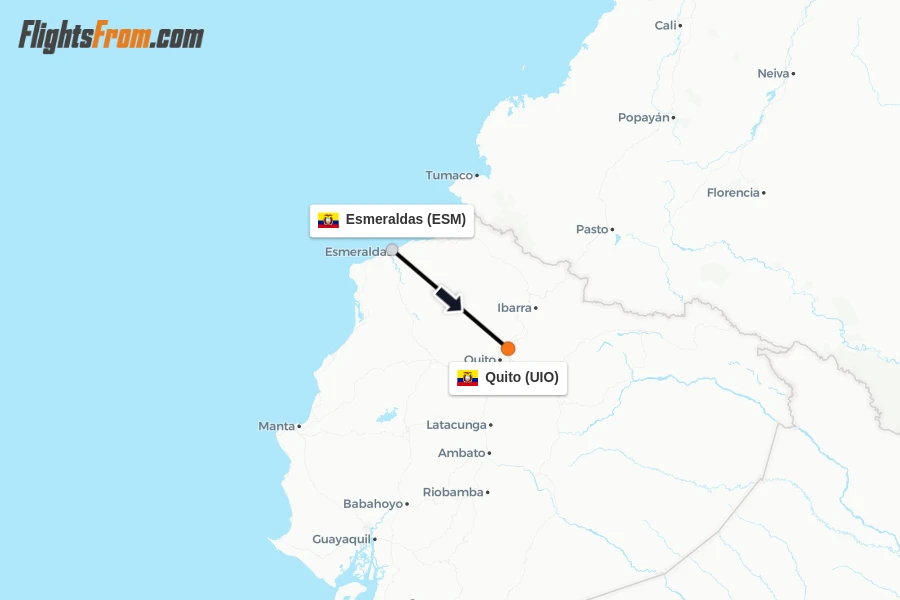 Flights from Esmeraldas to Quito route map
