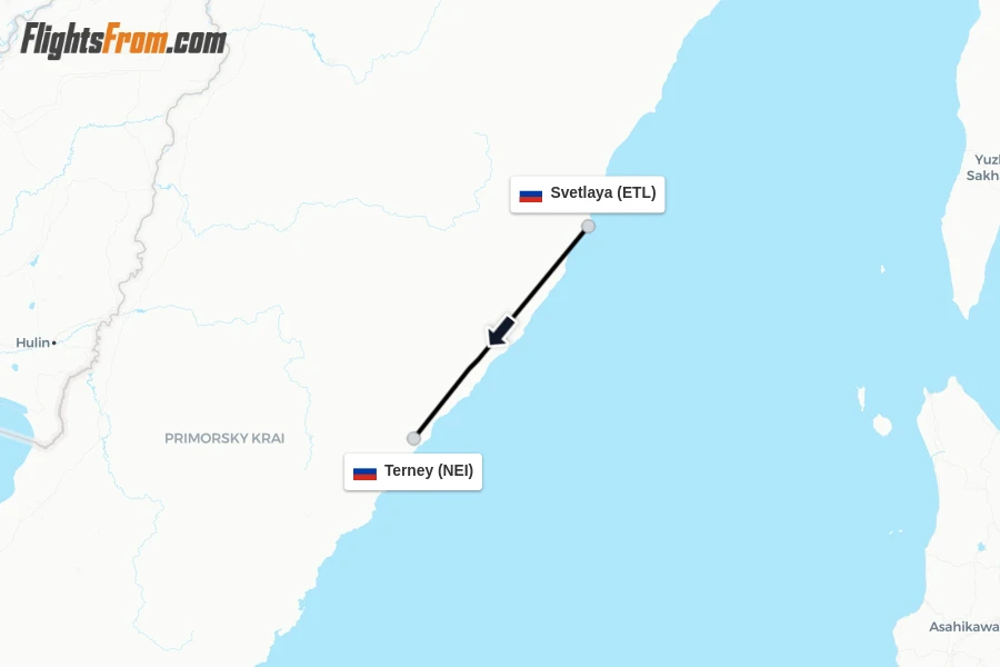 Flights from Svetlaya to Terney route map