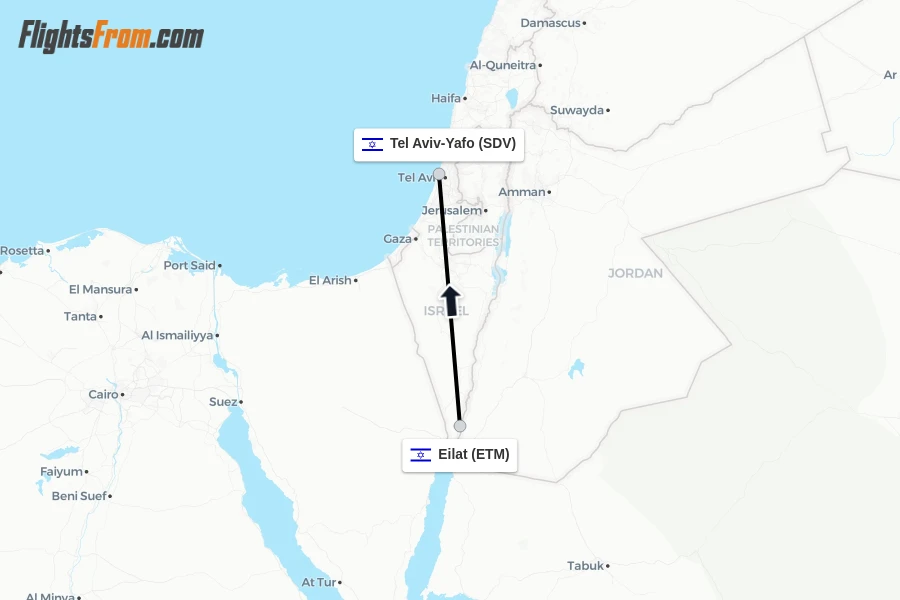 Flights from Eilat to Tel Aviv-Yafo route map