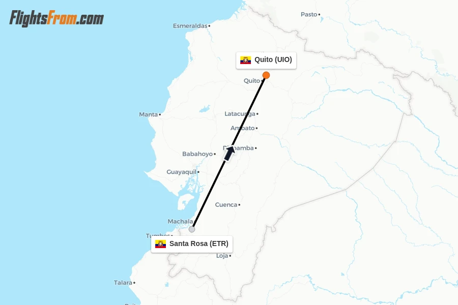 Flights from Santa Rosa to Quito route map