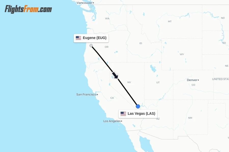 Flights from Eugene to Las Vegas route map