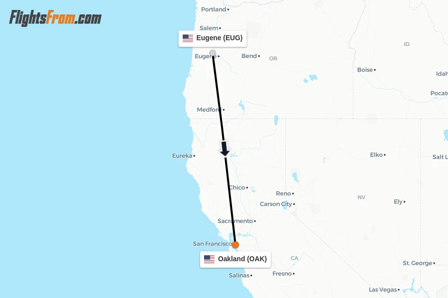 Flights from Eugene to Oakland route map